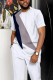 White Men's Casual Colorblock Walking Suit-021
