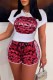 Red Casual Print Letter O Neck Short Sleeve Two Pieces