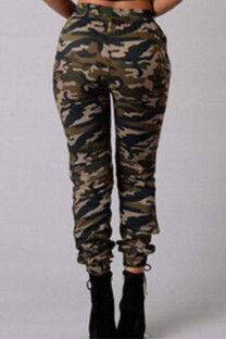 Camouflage Casual Work Street Camouflage Print Pocket Fold Regular Pencil Full Print Bottoms