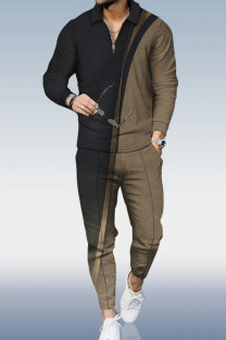 Black Men's Casual Personality Polo Suit 105(Neckline Is White Zipper)