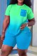 Cyanine Casual Print Patchwork O Neck Short Sleeve Two Pieces