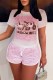Pink Casual Print Letter O Neck Short Sleeve Two Pieces