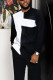 Black White Men's Casual Color Blocking Long Sleeve Walking Suit-014