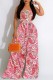 Rose Red Sexy Casual Print Backless Strapless Regular Jumpsuits
