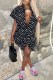Black Street Print Letter Turndown Collar Shirt Dress Dresses