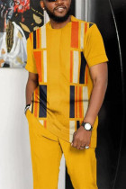 Yellow Men's Casual Colorblock Walking Suit-068