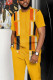 Yellow Men's Casual Colorblock Walking Suit-068