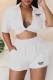 White Street Print Letter Turndown Collar Short Sleeve Two Pieces