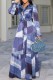 Blue Casual Print Patchwork Turndown Collar Long Dress Dresses