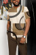 Dark Brown Brown color block print casual short-sleeved two-piece suit 057