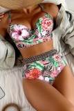 Orange Sexy Print Patchwork Backless Swimwears (With Paddings)