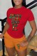 Orange Casual Print Letter O Neck Short Sleeve Two Pieces