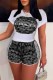 Grey Casual Print Letter O Neck Short Sleeve Two Pieces