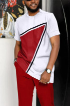 White Red Men's Casual Colorblock Walking Suit-014