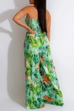 Rose Red Sexy Casual Print Backless Strapless Regular Jumpsuits