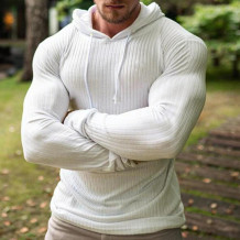 White Striped Slim Fit Casual Fitness Sports Knit Sweater