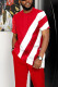 Red White Men's Casual Colorblock Walking Suit-018