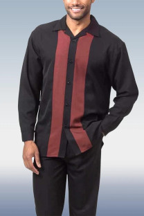 Black Red Men's Contrast Color Long Sleeve Walking Suit 033