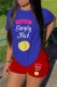 Blue Red Casual Print Basic O Neck Short Sleeve Two Pieces
