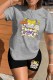 Grey Casual Character Print Letter O Neck Short Sleeve Two Pieces