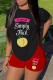 Black Red Casual Print Basic O Neck Short Sleeve Two Pieces