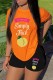Orange Black Casual Print Basic O Neck Short Sleeve Two Pieces