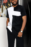 Black White Men's Casual Colorblock Walking Suit-042