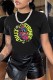 Black Casual Print Basic O Neck T-Shirts