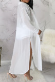 Black Casual Street Simplicity Solid Buttons See-through Slit Turndown Collar Long Sleeve Two Pieces(Without Bikini)