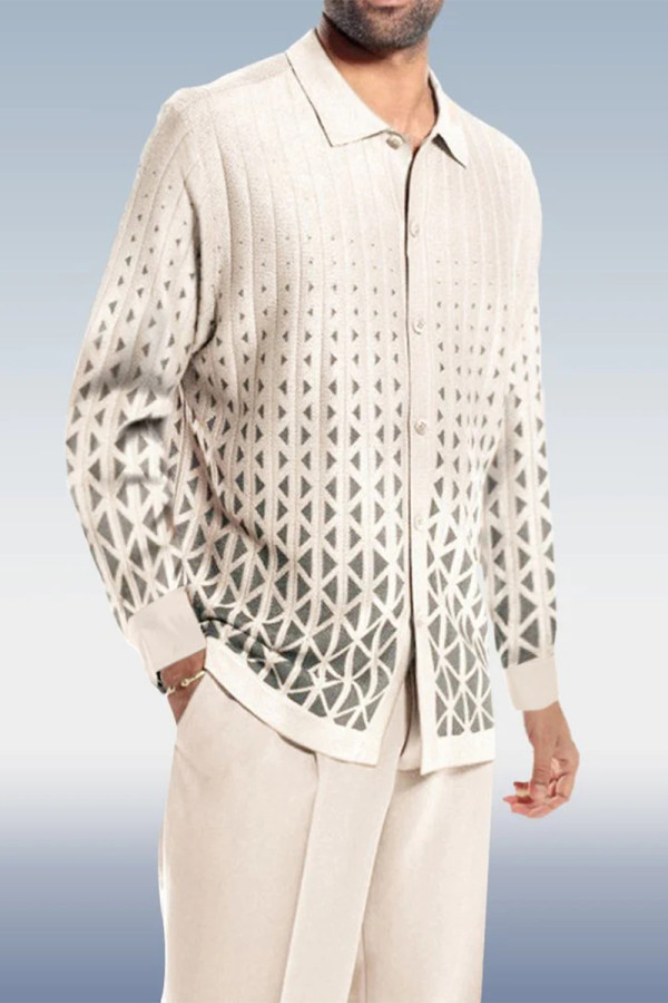 White Grey White Criss Cross Pattern Walking Suit Long Sleeve Set