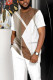 White Men's Casual Colorblock Walking Suit-040
