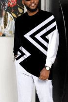Black White Men's Casual Color Blocking Long Sleeve Walking Suit-015