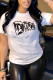 White Casual Daily Print Patchwork Letter O Neck T-Shirts