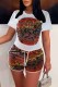 Multicolor Casual Print Letter O Neck Short Sleeve Two Pieces