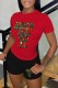 Black Casual Print Letter O Neck Short Sleeve Two Pieces