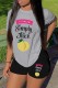 Grey Black Casual Print Basic O Neck Short Sleeve Two Pieces