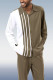 Dark Coffee Olive Stripe Colorblock Walking Set 2-Piece Long Sleeve Set