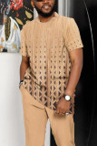 Khaki Cross Pattern Walking Suit Short Sleeve Suit Trousers