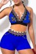 Blue Sexy Print Bandage Backless Swimwears (With Paddings)