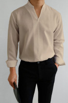 Khaki Gentlemans Simple Design Casual Shirt