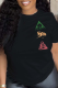 Black Street Daily Print Patchwork O Neck T-Shirts