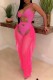 Pink Sexy Solid Hollowed Out See-through Backless Swimwears