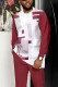 White Red Men's Casual Color Blocking Long Sleeve Walking Suit-021