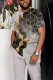 Grey Geometric square print casual short-sleeved two-piece suit 055