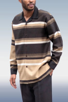 Black khaki Men's Contrast Color Long Sleeve Walking Suit 038