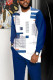 White Blue Men's Casual Color Blocking Long Sleeve Walking Suit-022