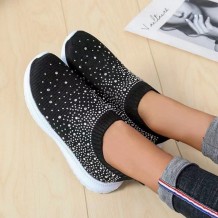 Black Casual Patchwork Rhinestone Round Comfortable Out Door Shoes