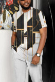 White Men's Casual Colorblock Walking Suit-071
