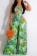 Green Sexy Casual Print Backless Strapless Regular Jumpsuits