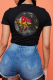 Black Casual Street Print Patchwork O Neck T-Shirts